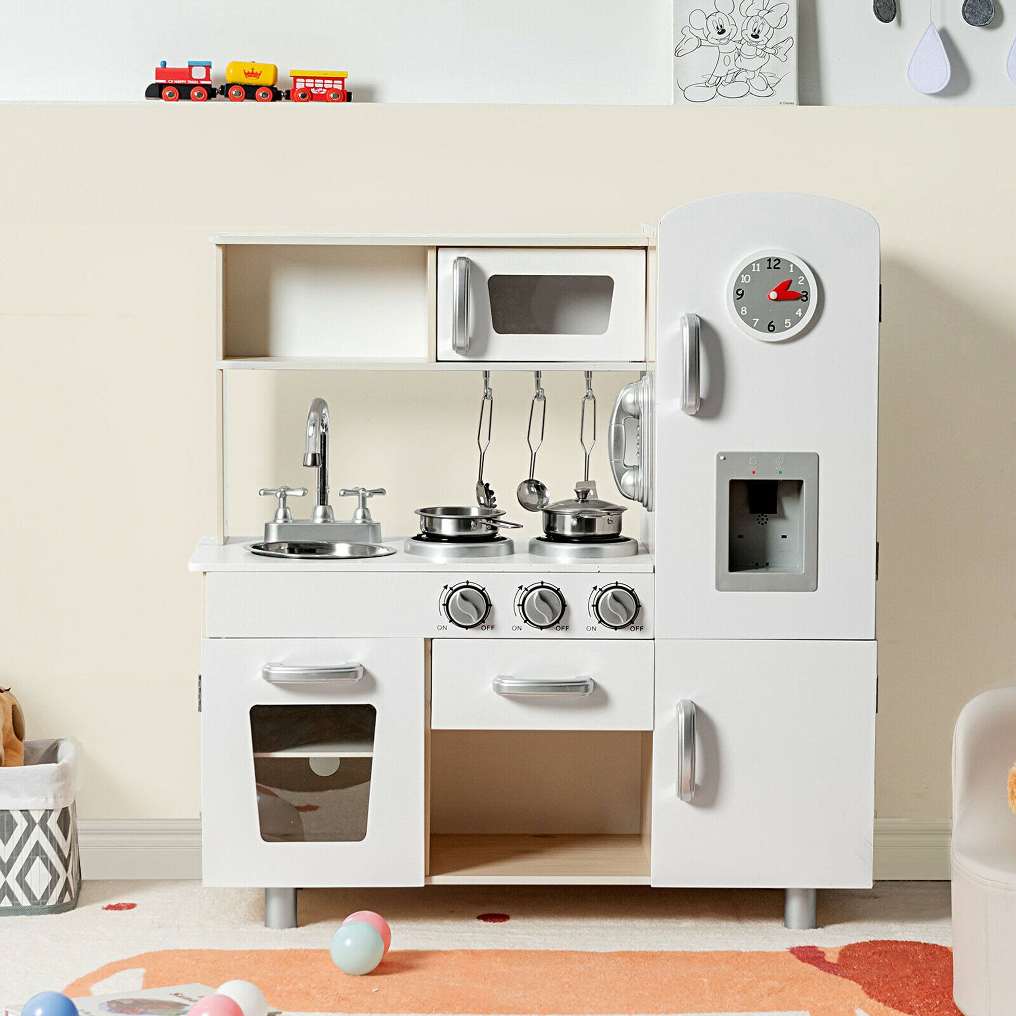 Alt View 2. Gymax - Gymax Vintage Play Kitchen Pretend Kids Cooking Playset Toys w/Water Dispense - White, Silver, Natural.