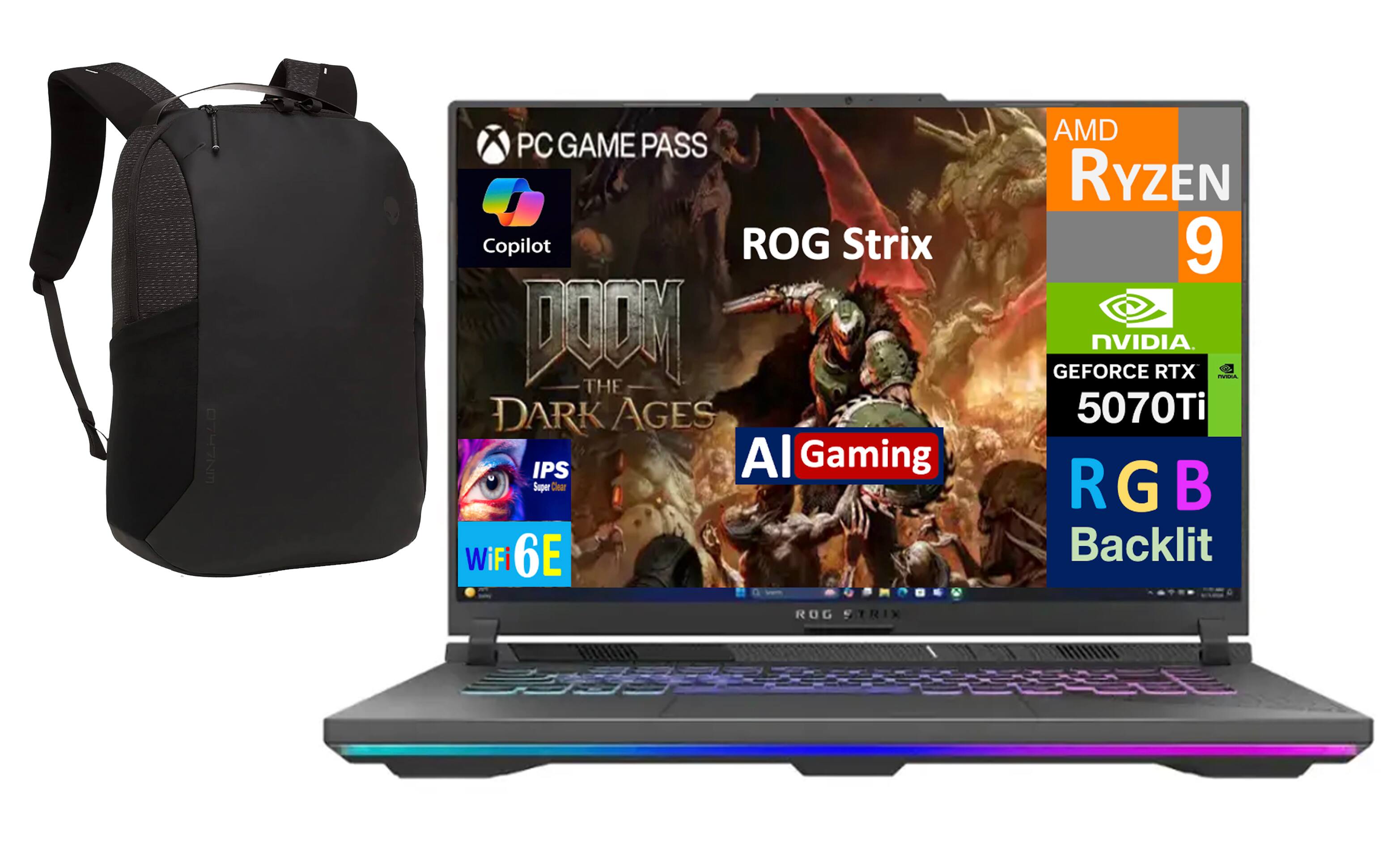 ASUS - ROG Strix G16 Laptop 16.0 WUXGA Display (Ryzen 9 8940HX, 32GB, 1TB SSD, Win 11 Pro) w/17in Backpack - Eclipse Gray