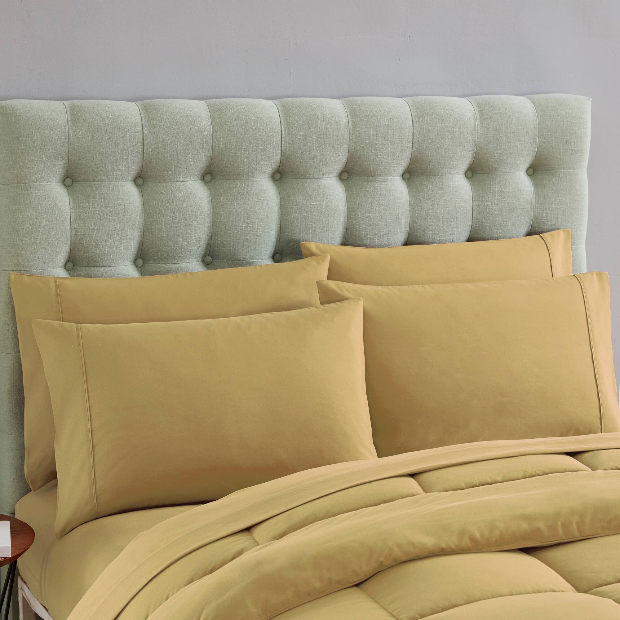 Angle. Sweet Home Collection - All Season Reversible Bed-in-A-Bag Solid Color Comforter & Sheet Set, Queen - Camel.