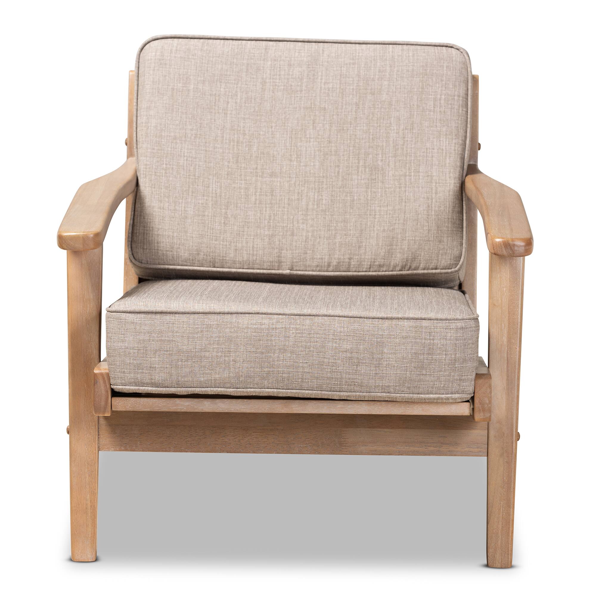 Angle. Baxton Studio - Sigrid Mid-Century Modern Fabric Upholstered Antique Oak Finished Wood Armchair - Light Grey/Antique Oak.