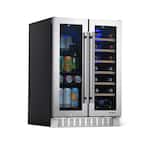 NewAir - 24” Built-in Dual Zone 18 Bottle and 58 Can French Door Wine and Beverage Fridge with SplitShelf™ and Recessed Kickplate - Stainless Steel