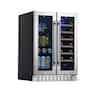 NewAir - 24” Built-in Dual Zone 18 Bottle and 58 Can French Door Wine and Beverage Fridge with SplitShelf™ and Recessed Kickplate - Stainless Steel