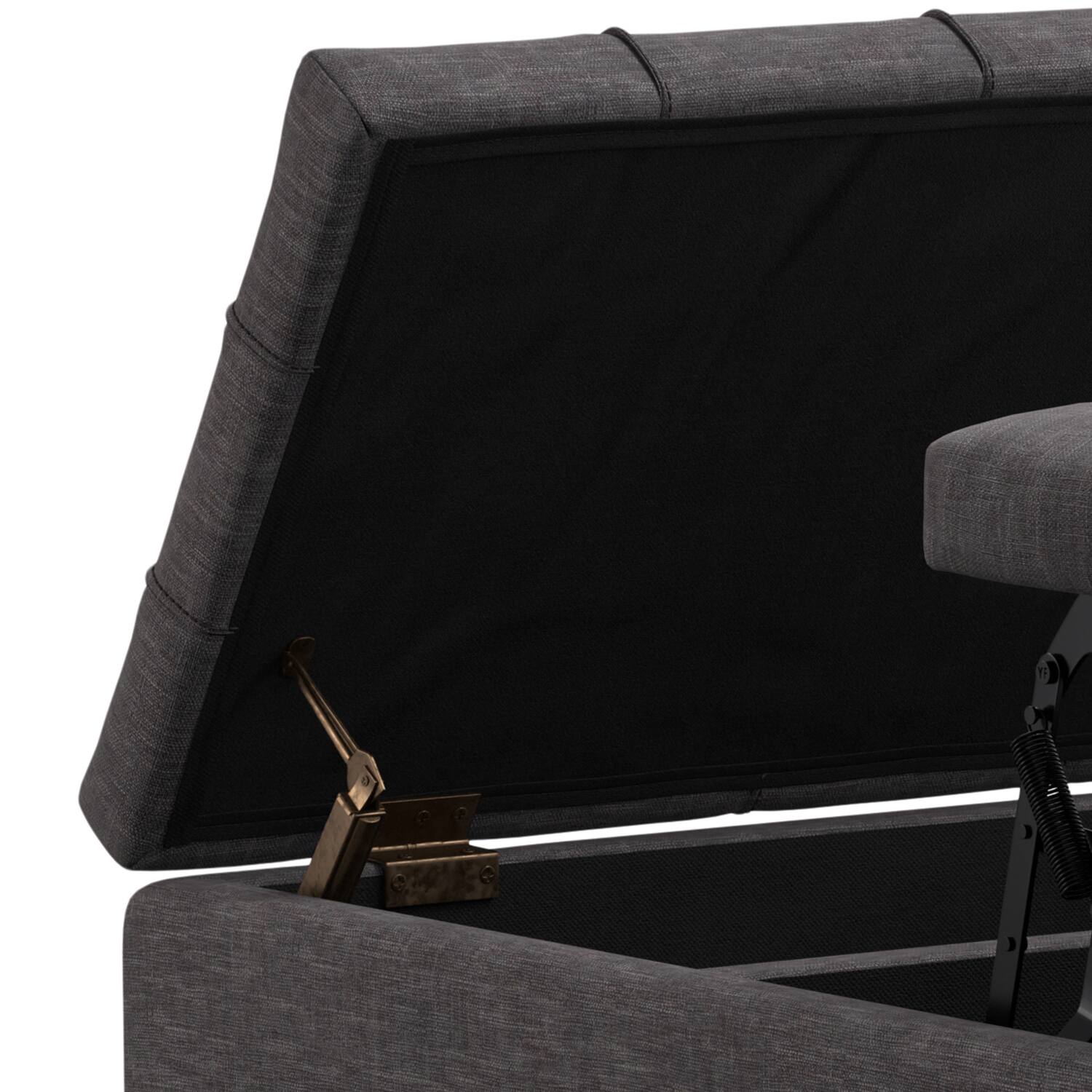 Alt View 6. Simpli Home - Laura 36 inch Wide Transitional Square Mid Century Lift Top Storage Ottoman in Slate Grey Polyester Linen, Assembled - Slate Grey.