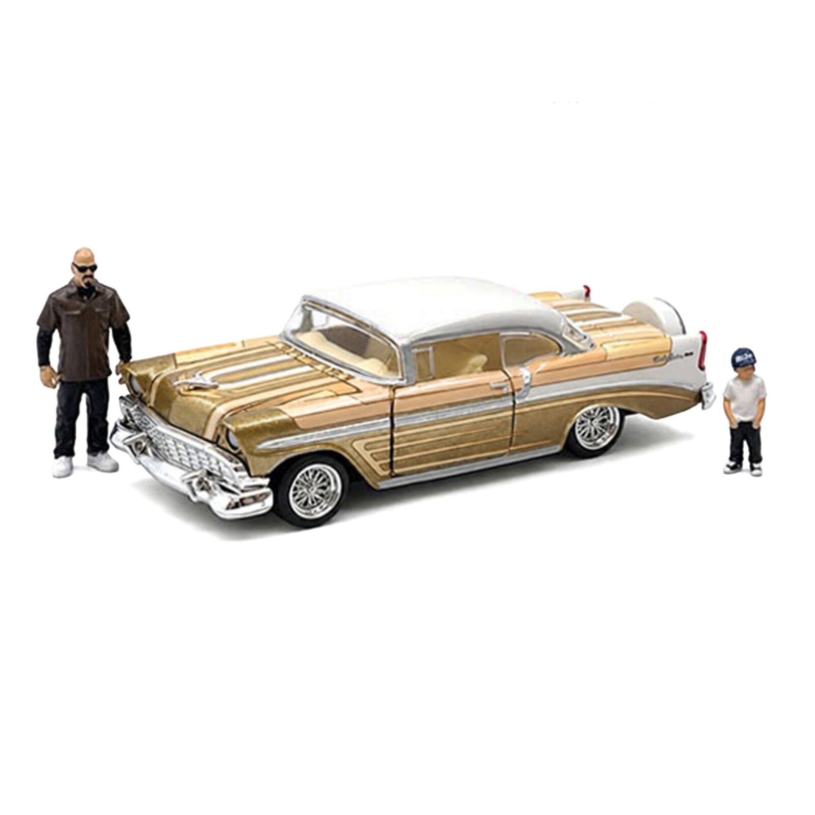 Alt View 1. M2 - 1956 Chevrolet Bel Air Lowrider Gold Metallic with Gold Interior and White Top w/Figures 1/64 Model Car by M2 Machines.