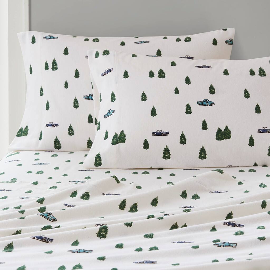 Alt View 2. Gracie Mills - Gracie Mills Kayce Flannel Sheet Set - Green Trees & Trucks.