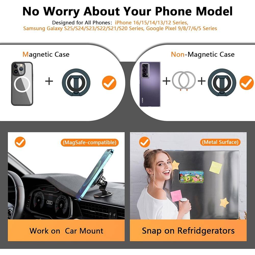 Back. PARKER SLATER - Magnetic Phone Holder Stand Grip for MagSafe Samsung S25/S24 Series (Black) - Blue.