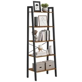 Songmics Home - Ladder Shelf, 5-Tier Bookshelf, Storage Rack, Bookcase with Steel Frame, for Living Room, Home Office, Kitchen, Bedroom - Rustic Brown and Ink Black
