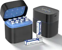 Maxfree - Rechargeable AA Batteries Lithium with Charger, 8-Pack 1.5V 3600mWh Long Lasting Double A Batteries with LED Dis
