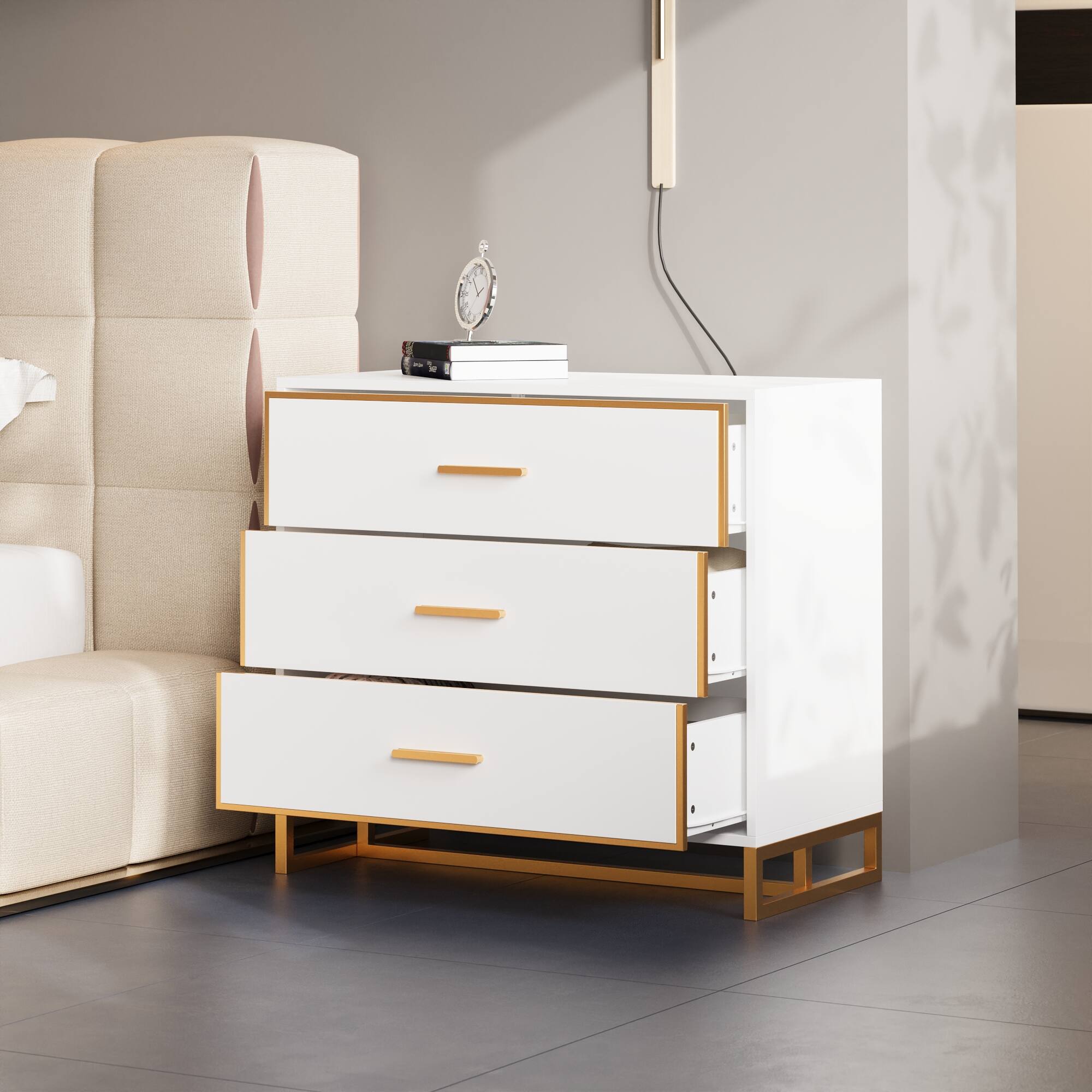 Alt View 6. Famapy - Famapy Modern 3 - Drawer Nightstand: Sleek Storage for Bedroom & Living Area - White.