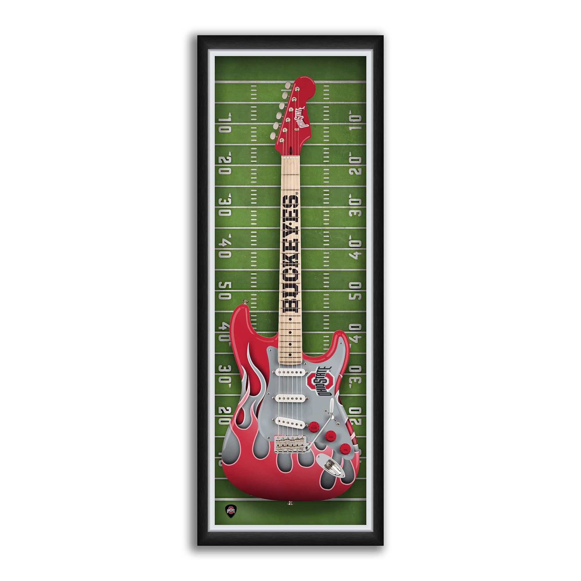 Sporticulture - Ohio State Buckeyes 14" x 37" Electric Guitar Framed Art Print - Red