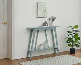 Kings Brand Furniture - Conway Console Table Functional Narrow Wood Accent Entryway Table with Storage Shelf - Blue