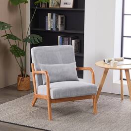 GOODSILO - Mid-Century Modern Accent Arm Chair with Upholstered Cushion and Solid Wood Frame for Living Room or Bedroom - Light Gray