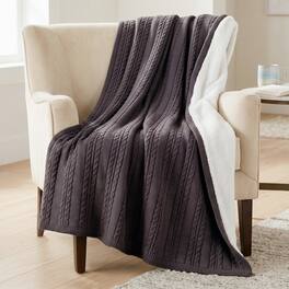 Lavish Home - Cable Knit Throw Blanket for Couch, Sofa, or Bed 60x80-Inch Soft and Cozy Blanket Throws Warm Sherpa - Charcoal Gray