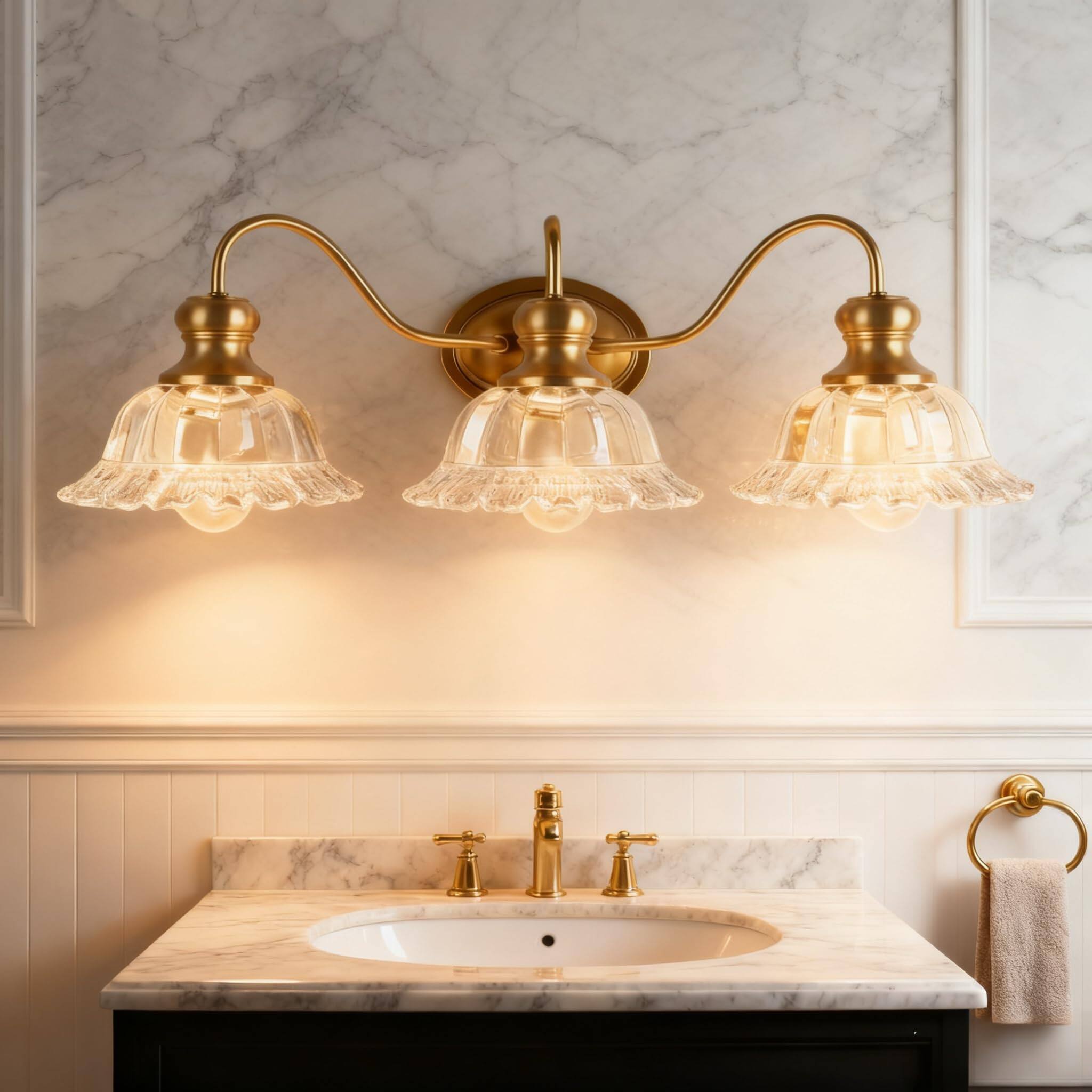 Front. Earthley Blooms - s Bathroom Vanity Light Vintage Fixtures Matte Antique Brass Finish With Crystal Glass Shade Wall Sconces L - Bronze A-3-Light.
