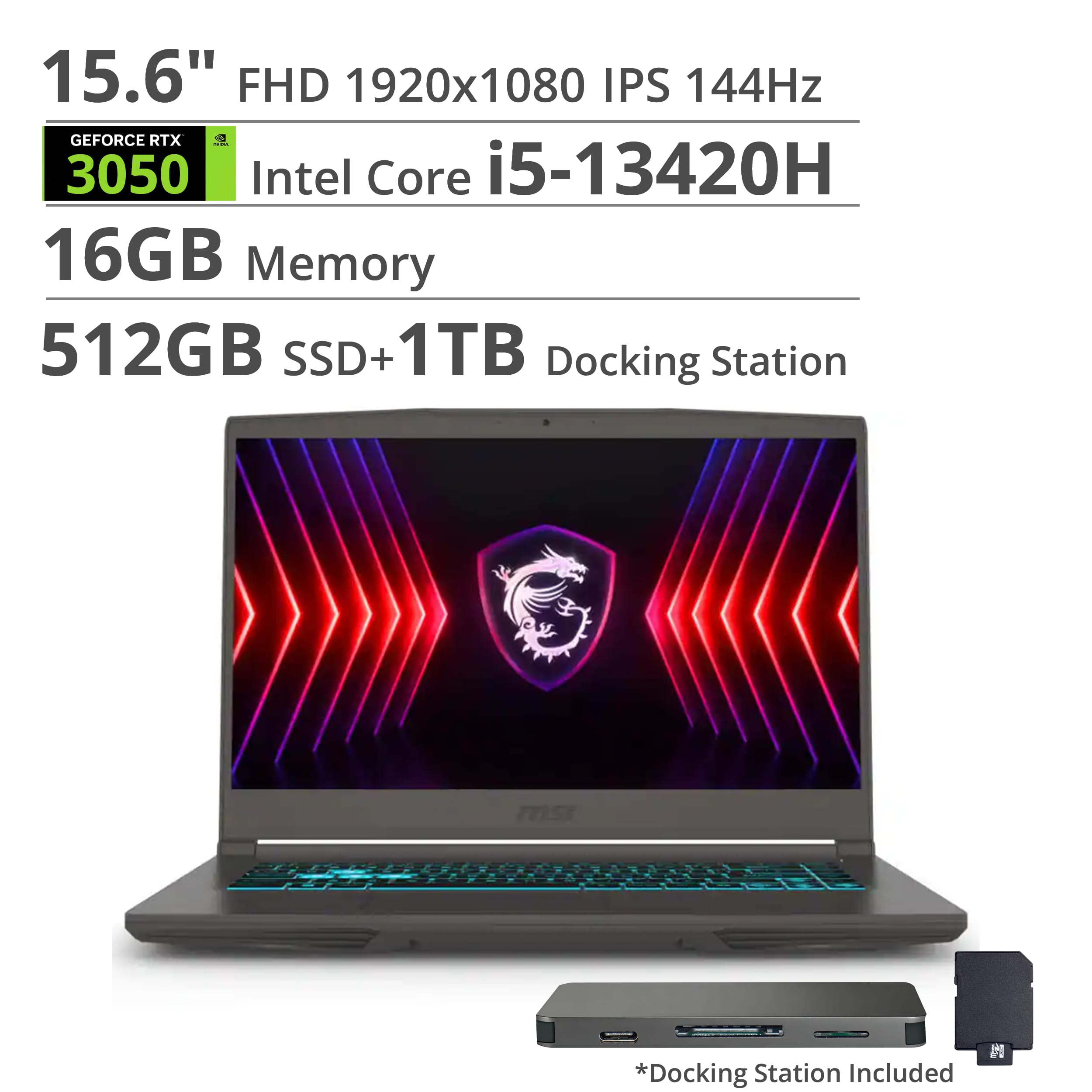 MSI - Thin 15.6 inch FHD 144Hz Gaming Laptop Intel Core i5-13420H NVIDIA GeForce RTX 3050 - 16GB DDR4 512GB SSD (2024 - Gray