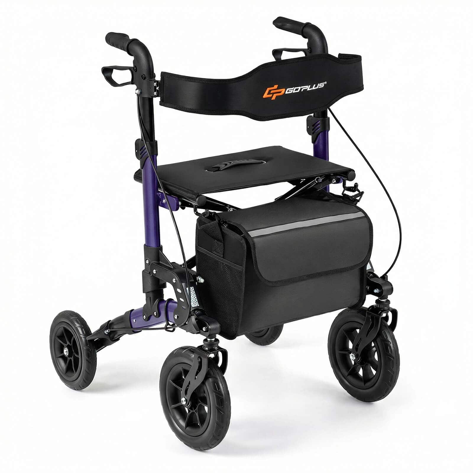 Costway - Rollator Walker for Seniors with Seat Mesh Backrest Spring Suspension Cane Holder - Purple + Black