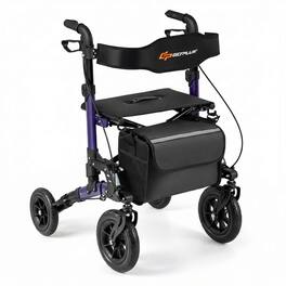 Costway - Rollator Walker for Seniors with Seat Mesh Backrest Spring Suspension Cane Holder - Purple + Black