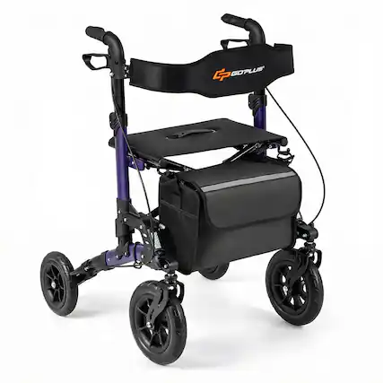 Front. Costway - Costway Rollator Walker for Seniors with Seat Mesh Backrest Spring Suspension Cane Holder - Purple + Black.