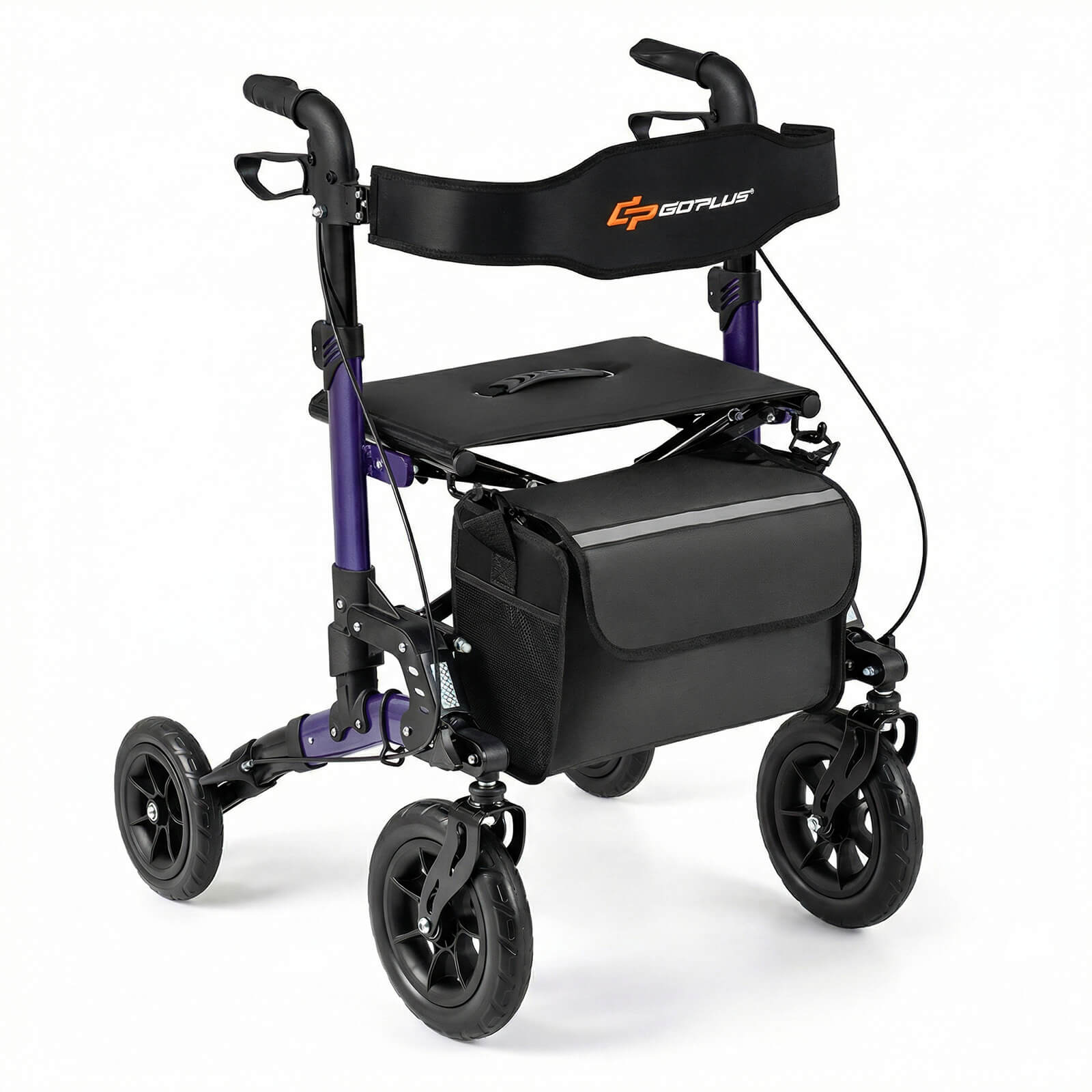 Front. Costway - Costway Rollator Walker for Seniors with Seat Mesh Backrest Spring Suspension Cane Holder - Purple + Black.