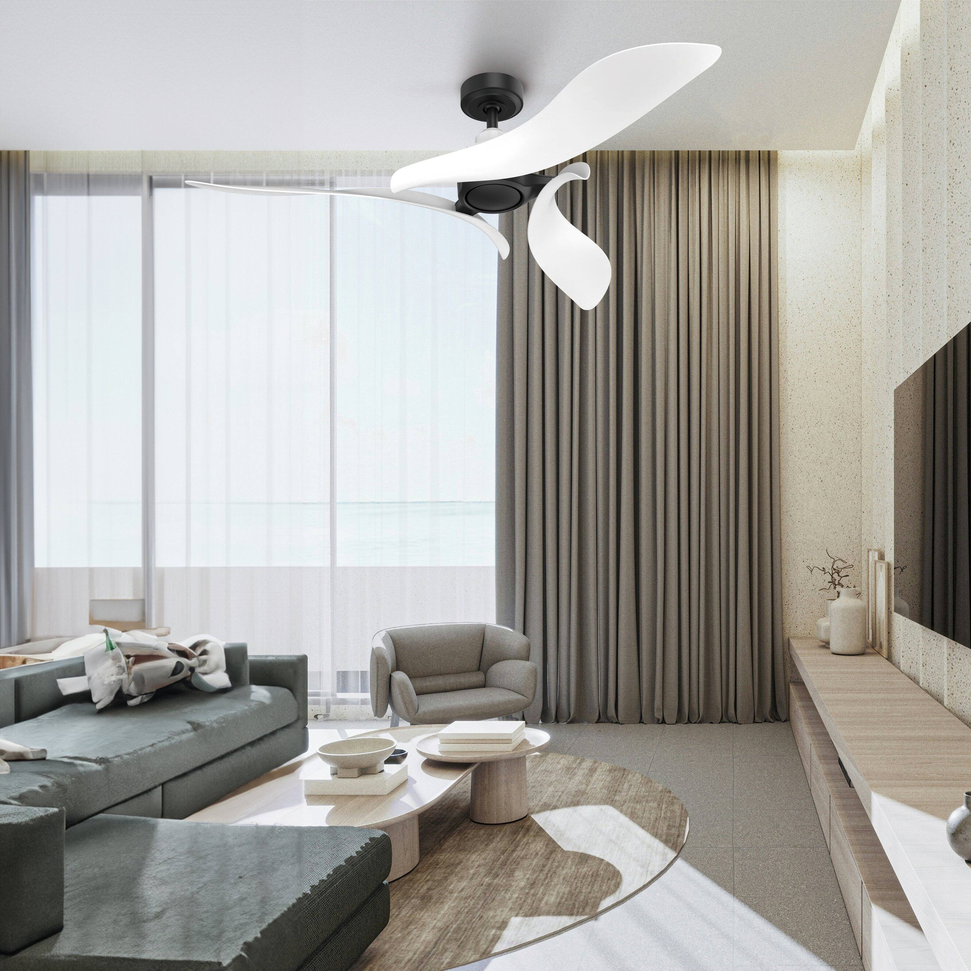 Left. Parrot Uncle - 54" Modern White Propeller No Light Ceiling Fan with Remote - Black.