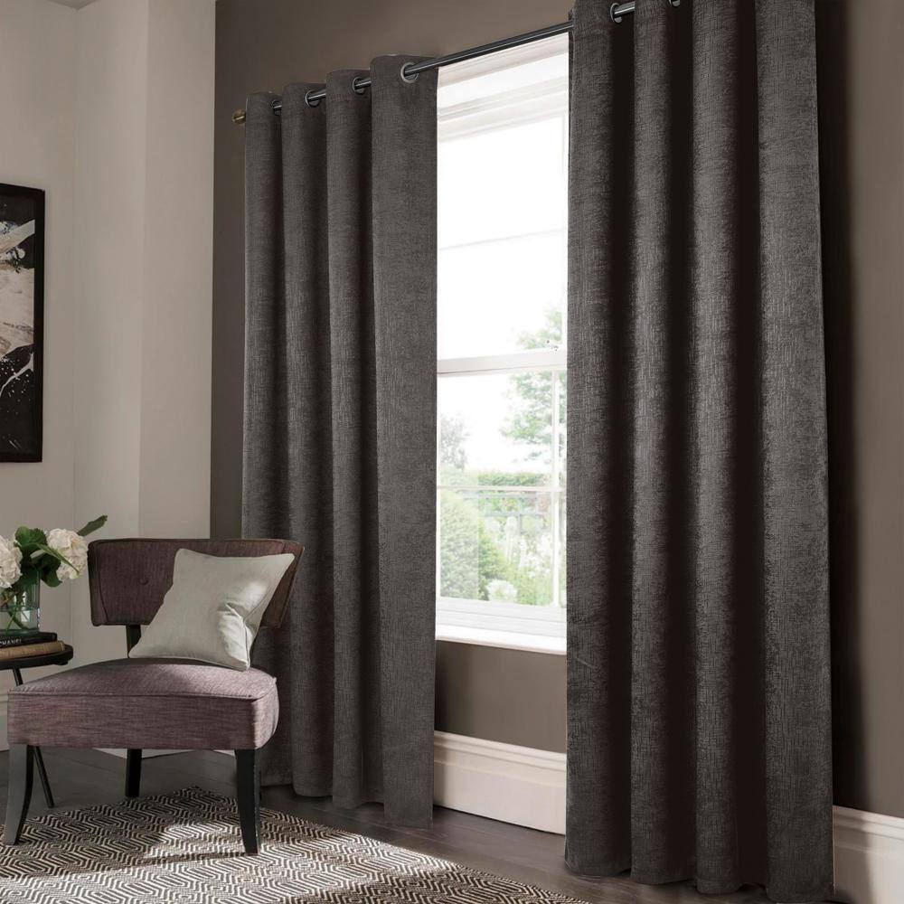 Front. Olivia Gray - Olivia Gray Lynx Matte Embossed Blackout Grommet Panel - 52"x95" Black - black.