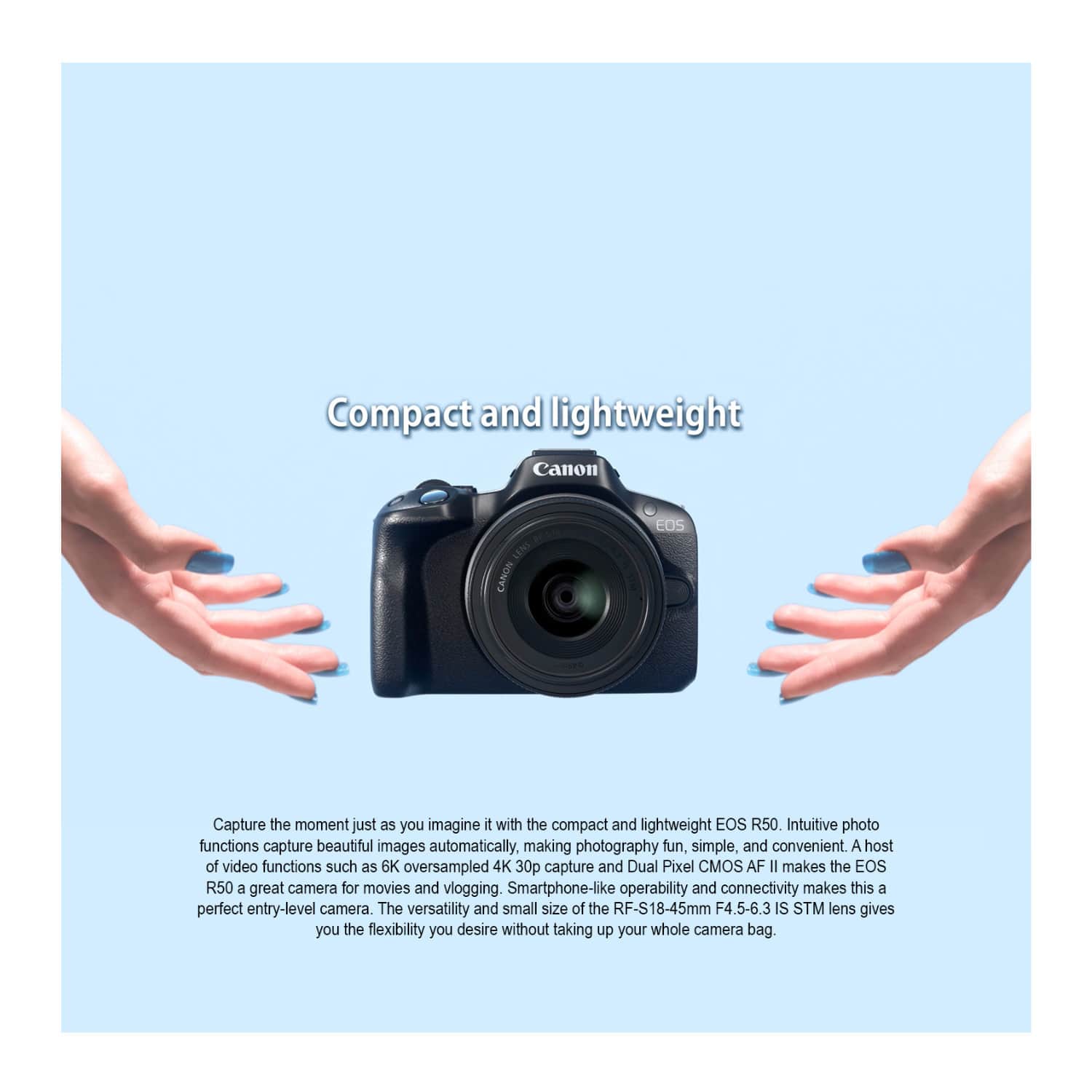 Canon EOS R50 Mirrorless Camera with 18 45mm Lens SD Card and