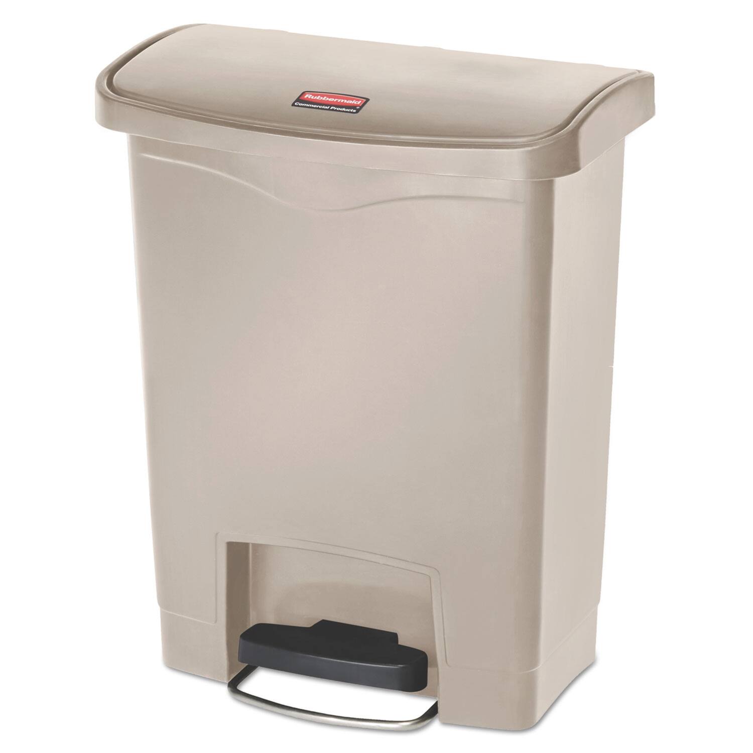 Front. RubberMaid - Streamline Resin Step-On Container, Front Step Style, 8 gal, Polyethylene, Beige.