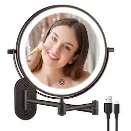 Stamp n Camp - Rechargeable Wall Mounted Lighted Makeup Vanity Mirror 8 Inch Double Sided 1X 10X Magnifying Bathroom Mirror, 3 Color - Antique Bronze
