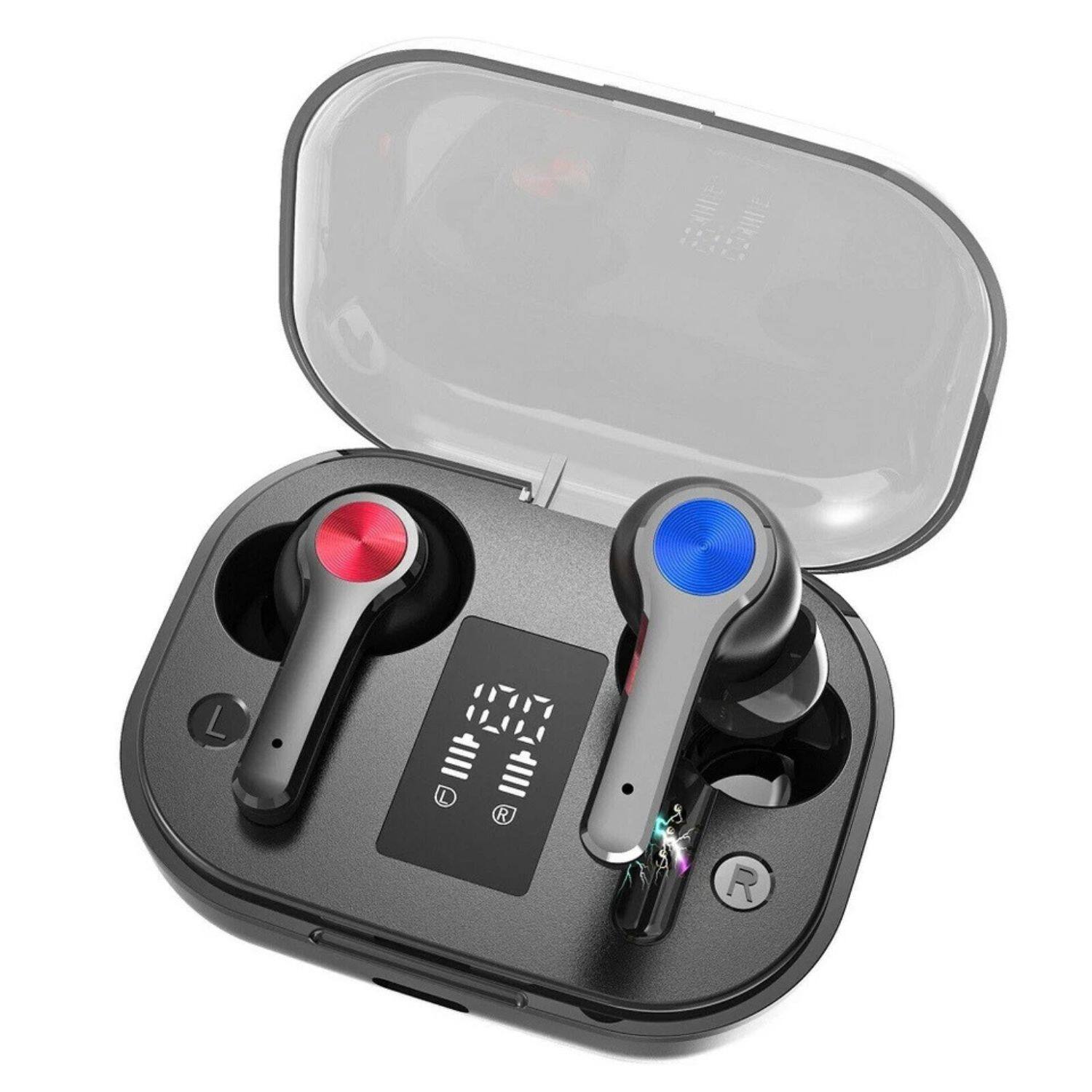 Front. Stock Preferred - T28 Bluetooth 5.0 True Wireless Earbuds – Waterproof In-Ear Headphones with Mic, Noise Cancellation & Charging Case.