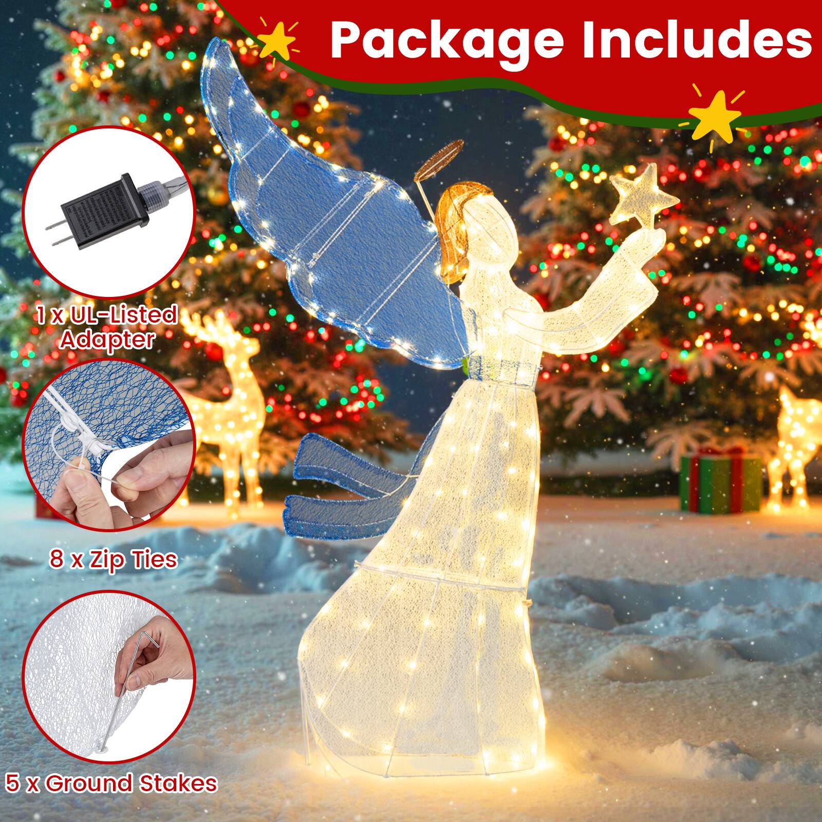 Alt View 8. Costway - Costway 5 Ft Lighted Christmas Angel with Star Halo Spreading Wings Warm White LED Lights - Multicolor.