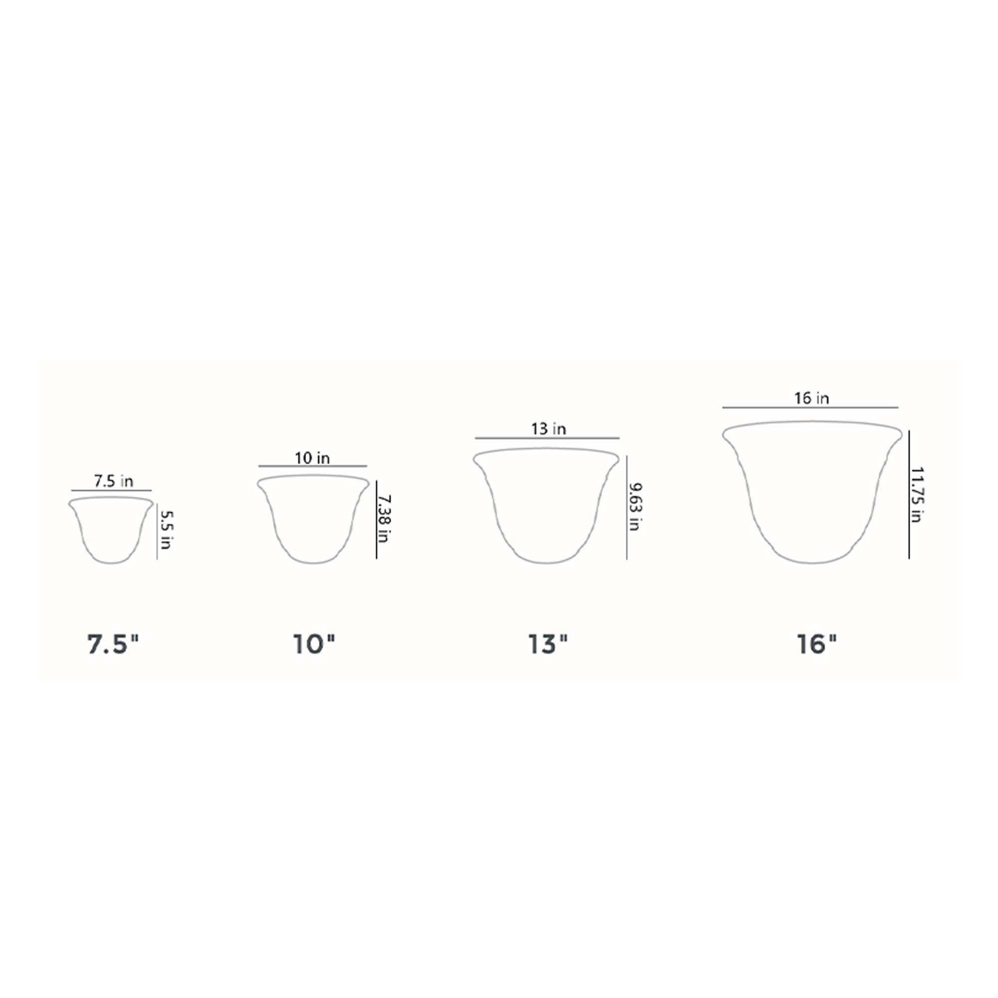 7.5 in  
5.5 in  
10 in  
7.38 in  
13 in  
9.63 in  
11.75 in  
16 in  

7.5"  
10"  
13"  
16"
