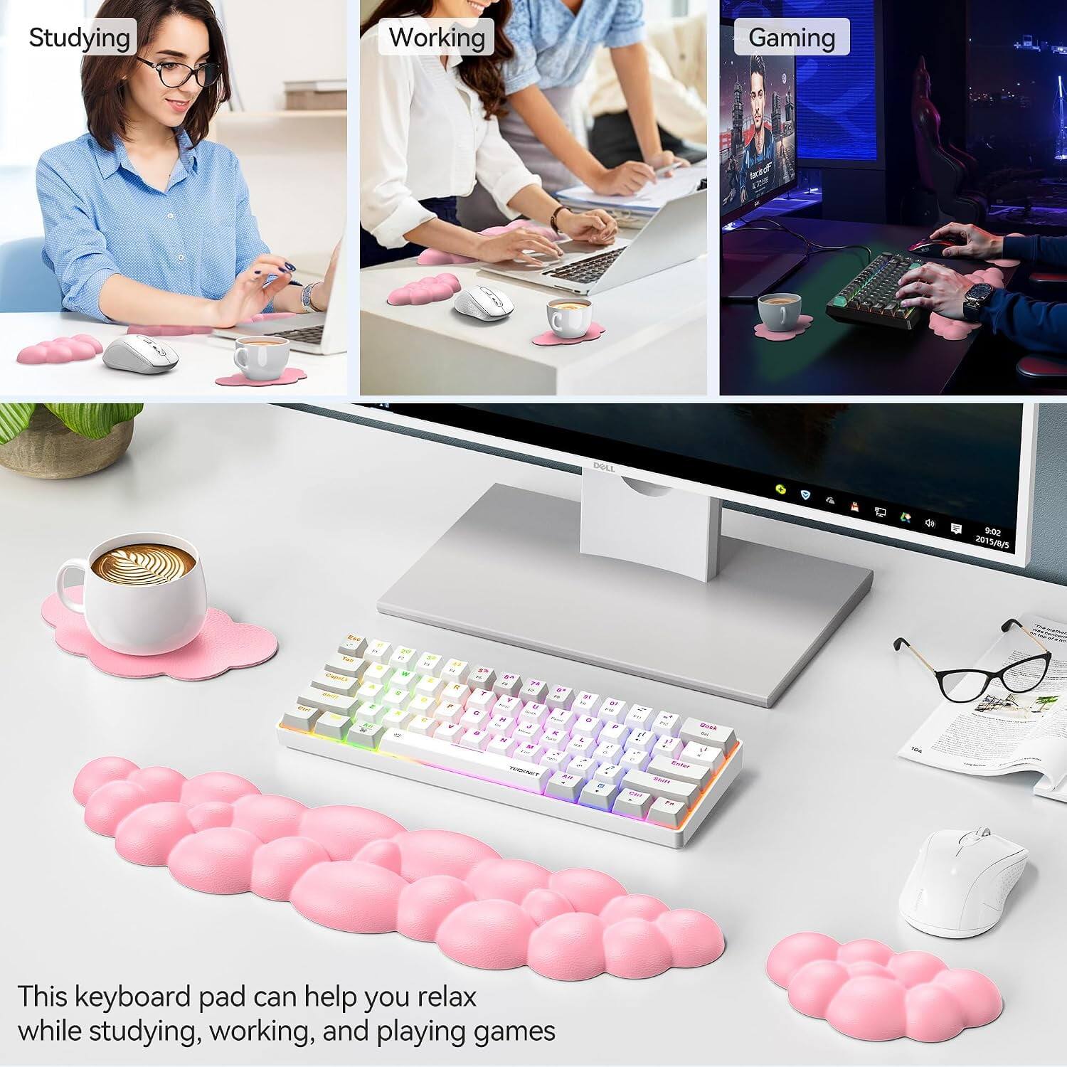 Studying  
Working  
Gaming  

DELL  
9:02 2015/6/5  
40  
-  
TAR an *  
W D  
is :  
- it F y  
400 0% 7 5  
- N - & to N F U : . " : M THOINIT  
WT 29 of  
- .. Best 11 it Exptor - EM  
104  

This keyboard pad can help you relax while studying, working, and playing games