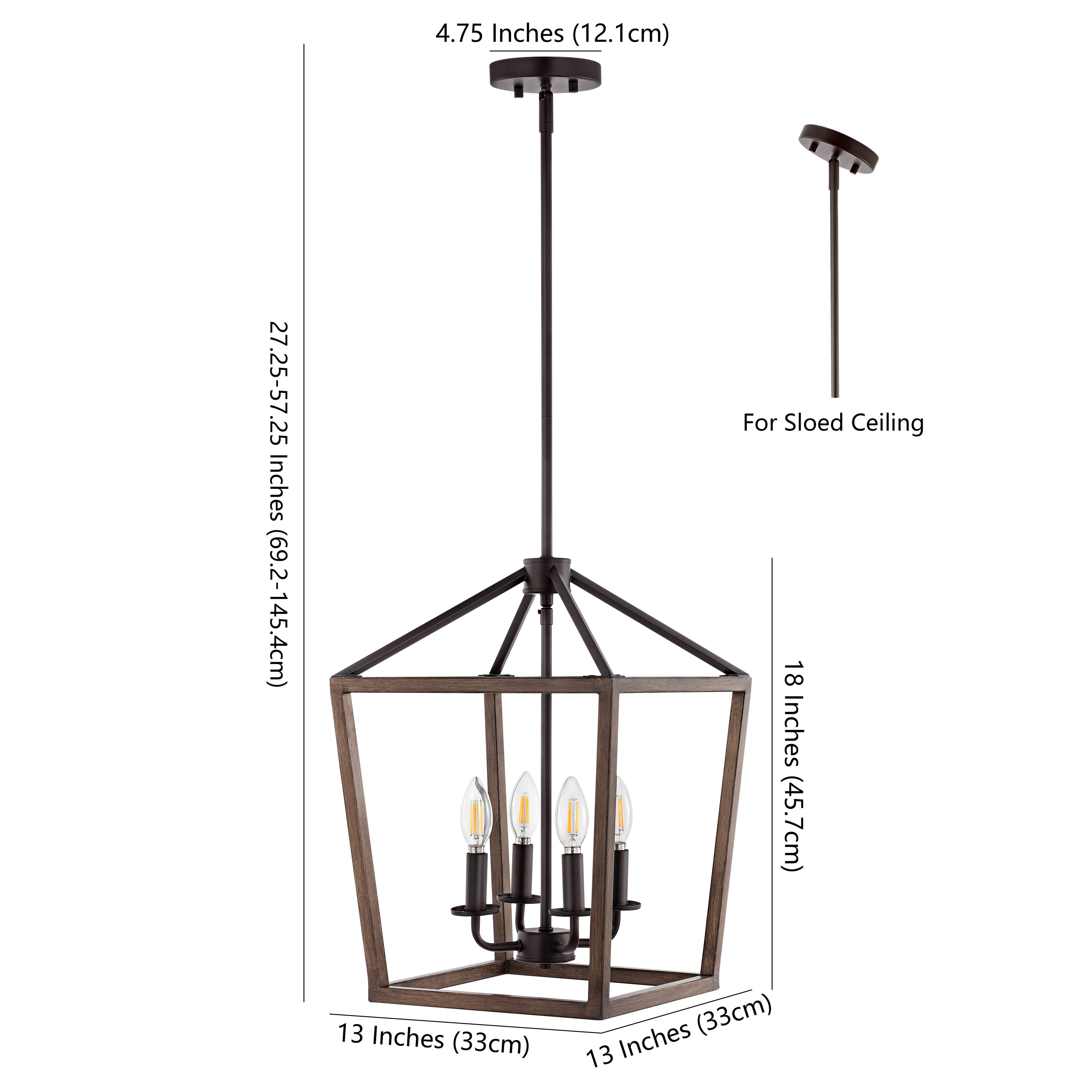 4.75 Inches (12.1cm)  
27.25-57.25 Inches (69.2-145.4cm) For Sloped Ceiling  
18 Inches (45.7cm)  
13 Inches (33cm)
