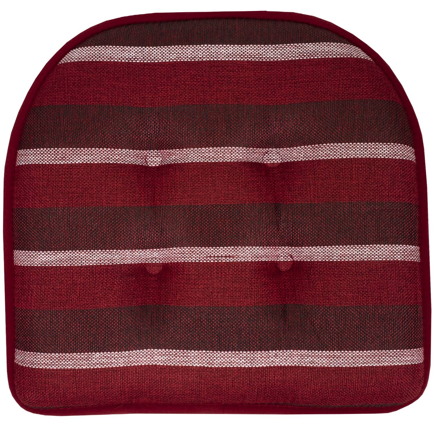 Left. Sweet Home Collection - Bradford Striped U Shaped Memory Foam 17" x 16" Chair Cushion, 4-Pack - Burgundy.