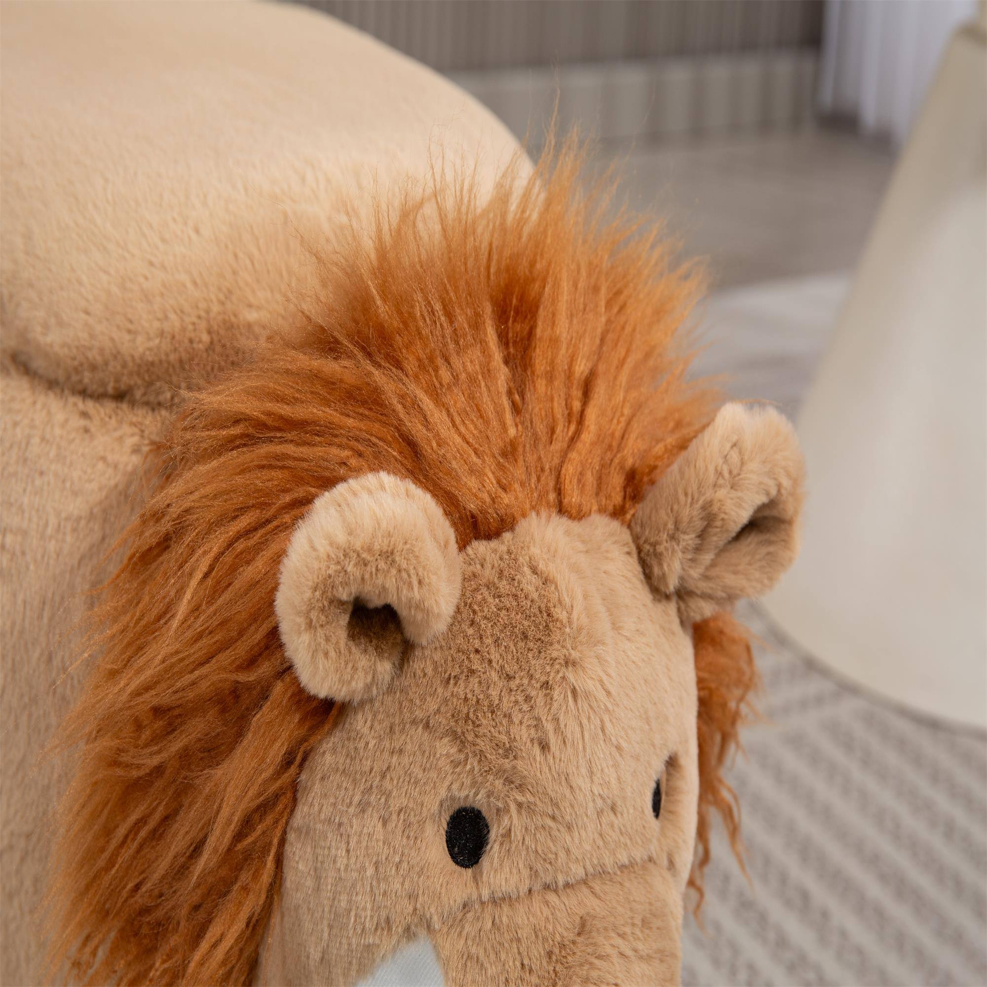 Alt View 1. Boyel Living - Luke the Lion Storage Ottoman in Brown Soft Faux Fur Hidden Storage Footstool - Brown.