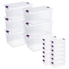 Sterilite - Plastic Latching Storage Tote, 66Qt, 6 Pack & Shoe Box, 6Qt, 12 Pack
