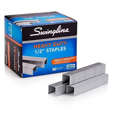 Swingline  
HEAVY DUTY  
1/2" STAPLES  
HIGH CAPACITY  
90 SHEET CAPACITY  
5,000 STAPLES