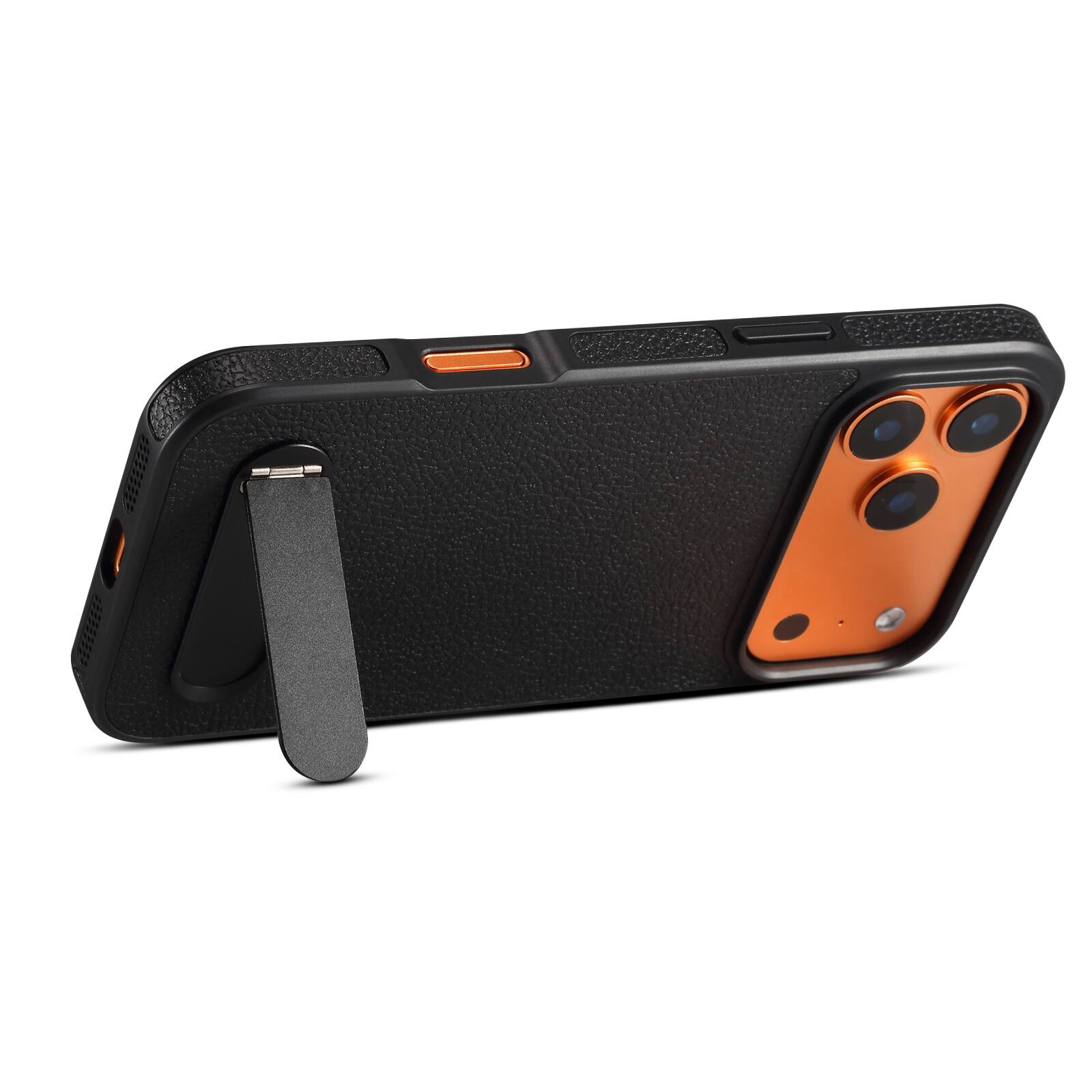 Left. Dteck - for Apple iPhone 17 Pro Max Magnetic Case with Built-in Hidden Kickstand,Lychee Texture Shockproof Protective Cover - Black.