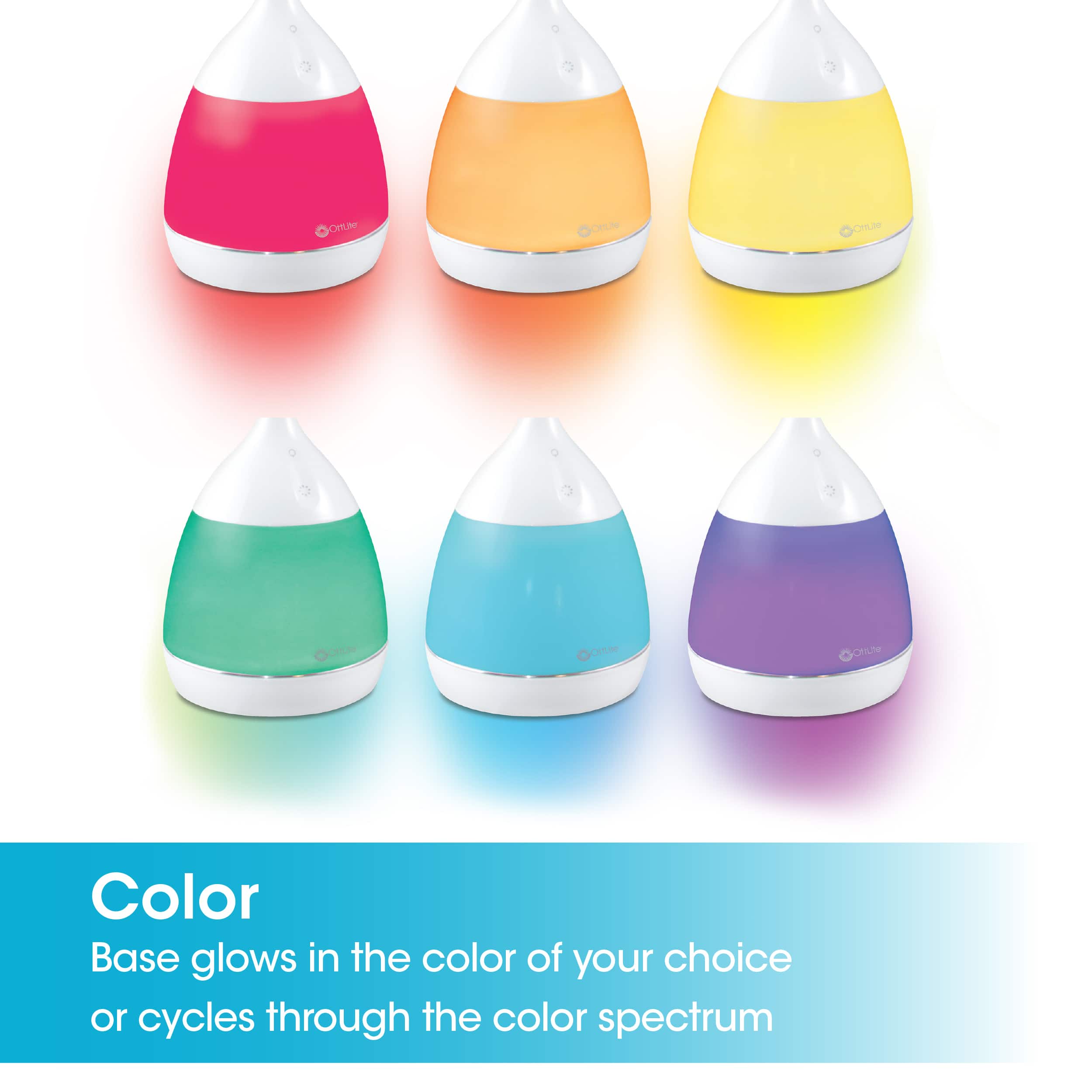 The text on the image reads: "Color Base glows in the color of your choice or cycles through the color spectrum."