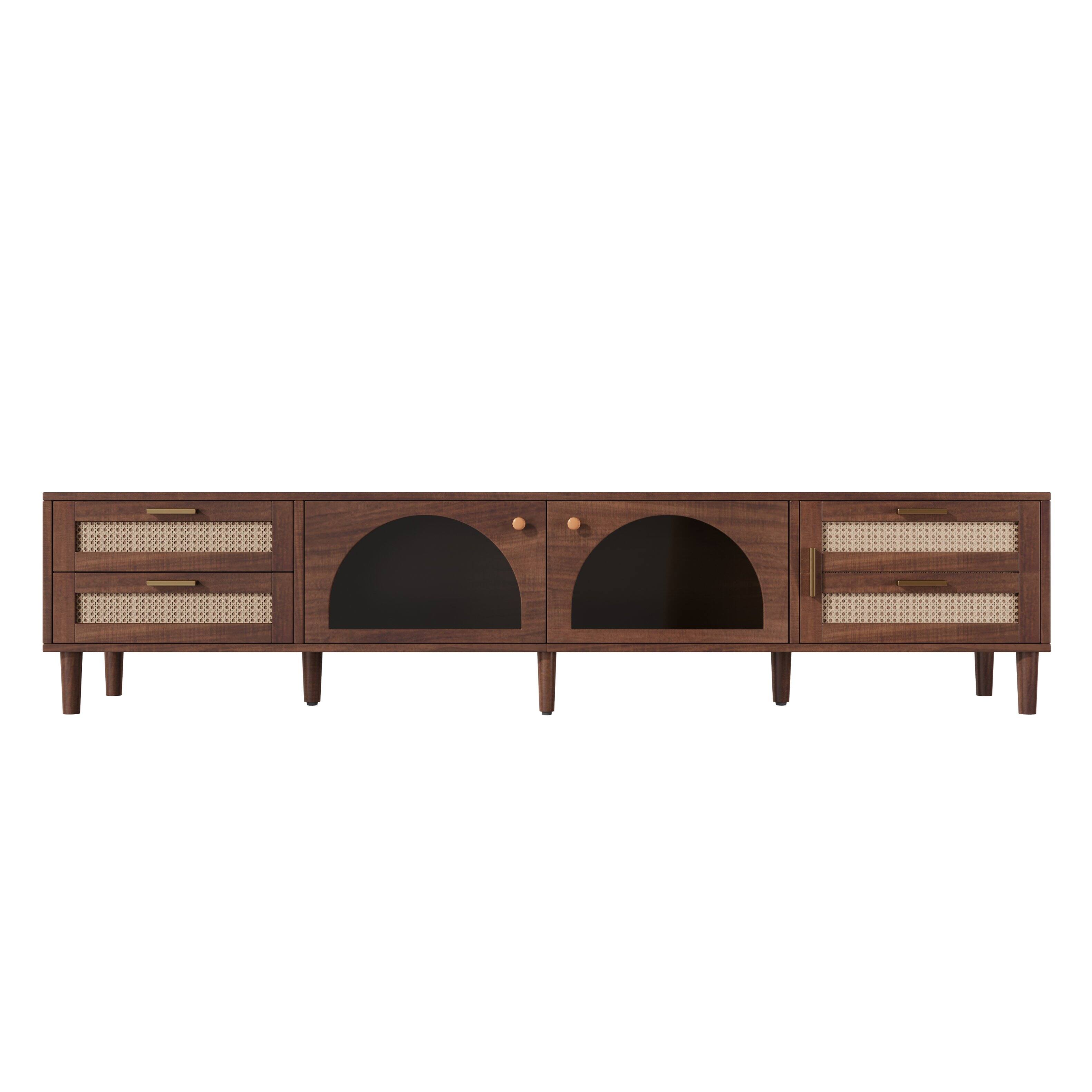 Alt View 4. MERAVOM - 86 Inch TV Stand for TVs up to 90", Entertainment Center with LED Lights, 2 Drawers & Glass Door Storage for Living Room - Dark Brown.