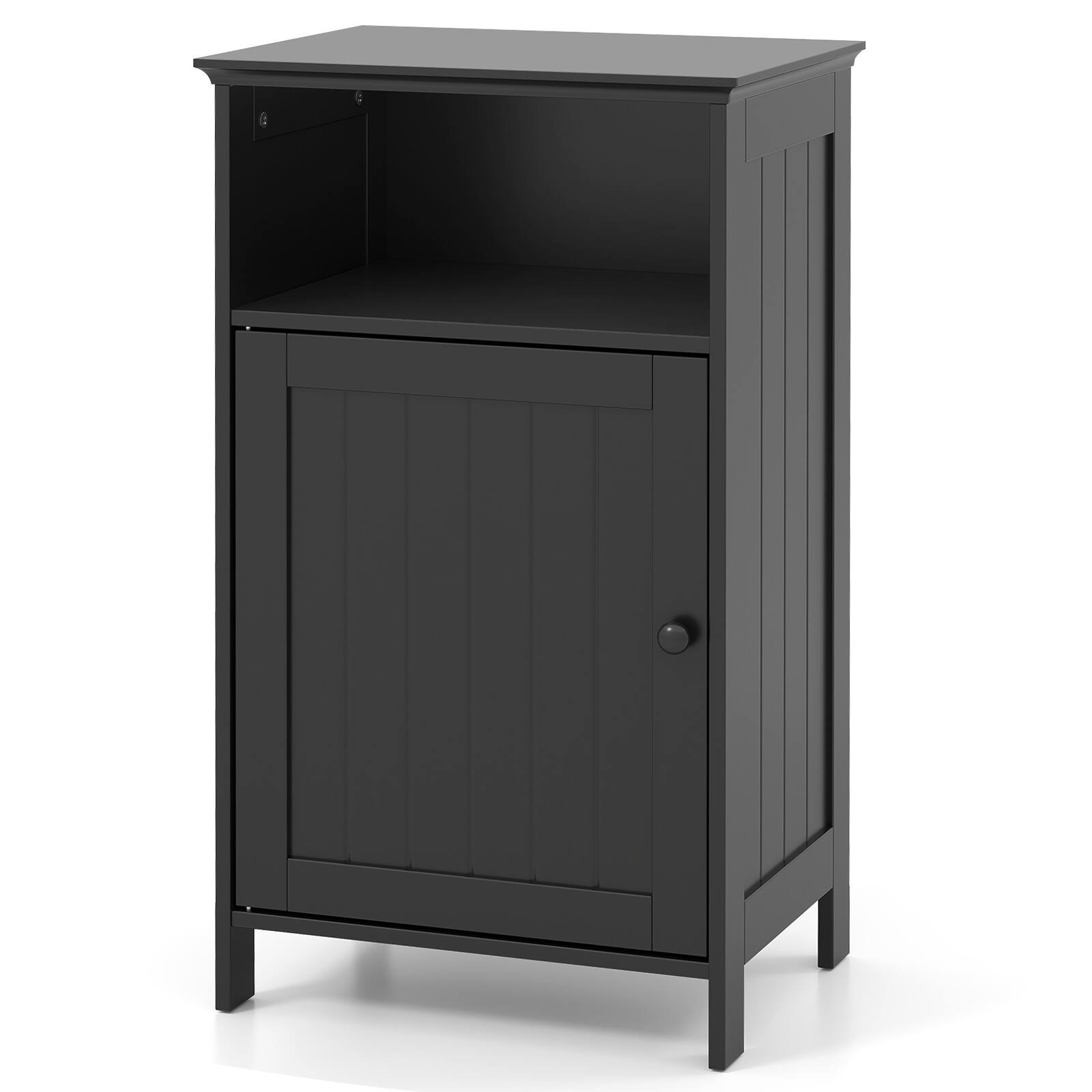 Alt View 9. Gymax - Gymax Bathroom Floor Storage Cabinet Side Table w/ Open Compartment & Adjustable Shelf - Black.
