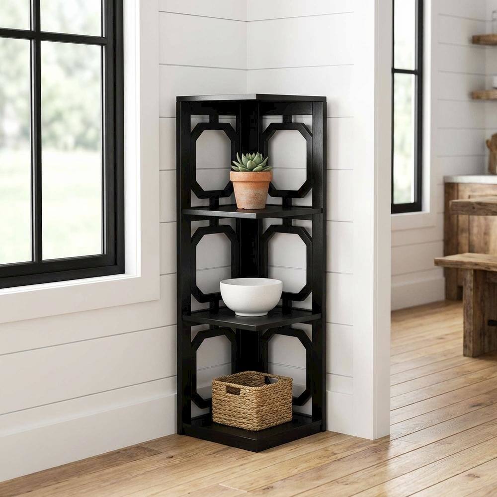 Alt View 1. FurniFact - Black 3-Tier Corner Bookcase with Space-Saving Design and Durable Finish - Black.