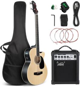 Winado - Full Size Acoustic Electric Bass Guitar Beginner Kit w/ 15W Amp,Cutaway 4 Strings Electric Acoustic Bass Guitar