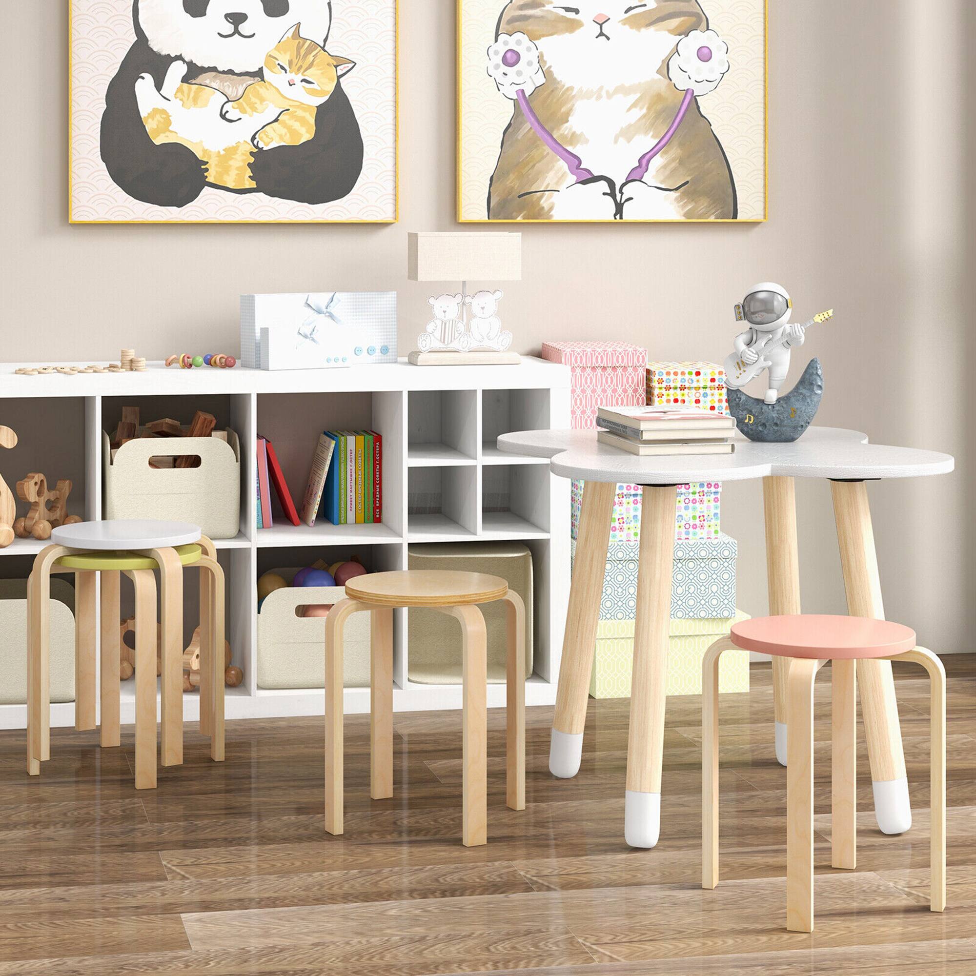 Alt View 3. Gymax - Gymax 4 PCS Bentwood Stackable Backless Stools Stacking Wood Stool with Round Tops - Multicolor.