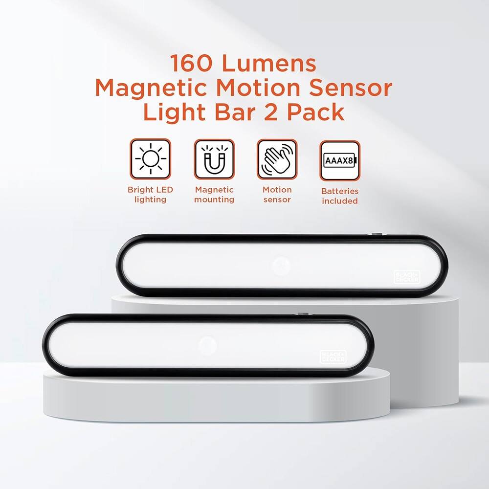 160 Lumens Magnetic Motion Sensor Light Bar 2 Pack

- Bright LED lighting
- Magnetic mounting
- Motion sensor
- Batteries included

BLAC DECKER