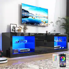 Espafurni - 71IN High Gloss LED TV Stand for 85/80/75" TVs - Living Room & Gaming, w/Storage & RGB LED - Black