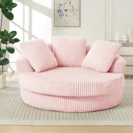 Trinkets Crazed - 60-Inch Oversized Round Chaise Longue Chair Indoor,Modern Upholstered Corduroy Deep Seat Single Cloud Floor Sofa Chair - Pink