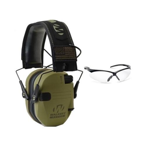 Left. Walkers - Walker's Razor Slim Electronic Shooting Range Earmuff (OD Patriot) and Glasses - Camo.
