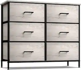 Sorbus - 6 Drawers Dresser- Storage Unit with Steel Frame, Wood Top, Fabric Bins - for Bedroom, Closet, Office and more - Rustic beige