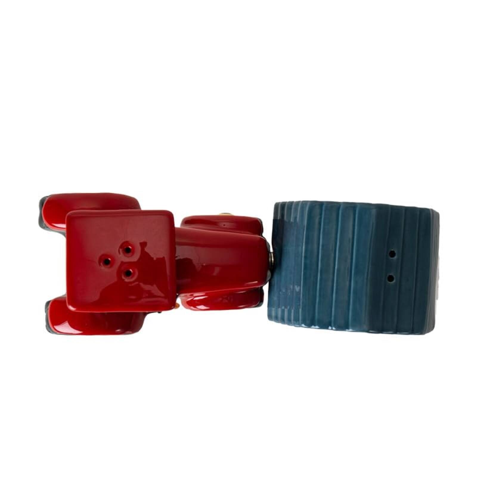 Alt View 3. Pacific Trading - Red Tractor and Barn Country Kitchen Ceramic Magnetic Salt and Pepper Shaker Set - Red.